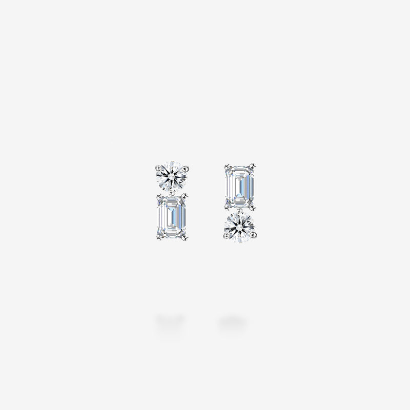 18K White Gold-Emerald Cut & Round