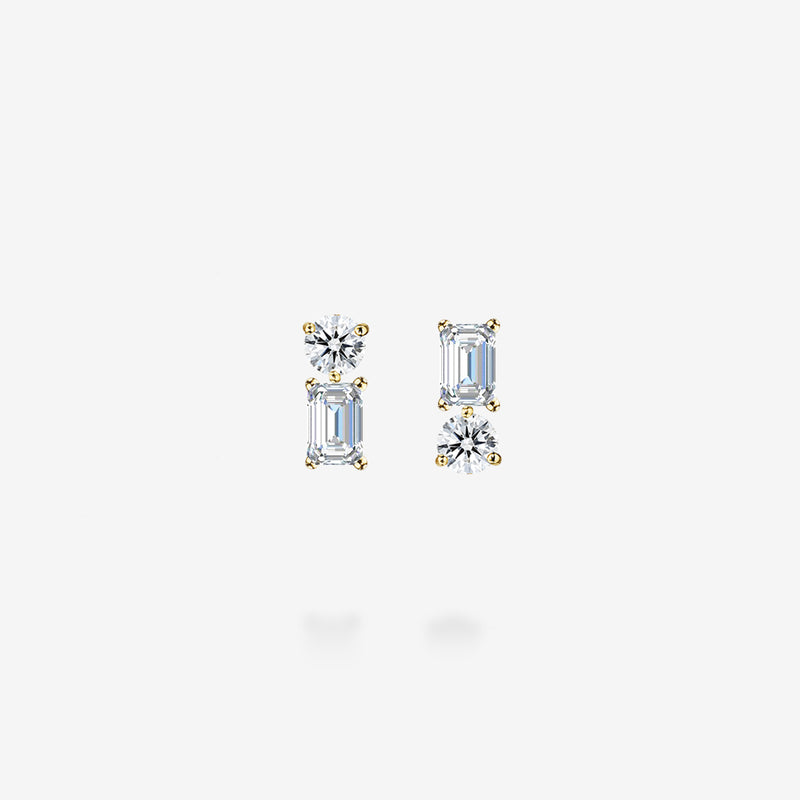 18K Yellow Gold-Emerald Cut & Round